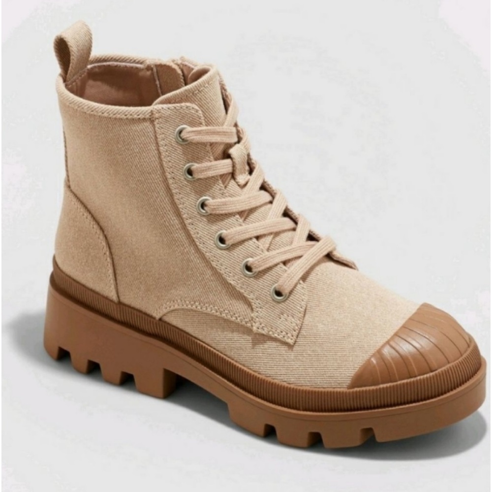 🆕 Target Universal Thread Teagan Lace-Up Tan & Brown Zip Up Combat Boots